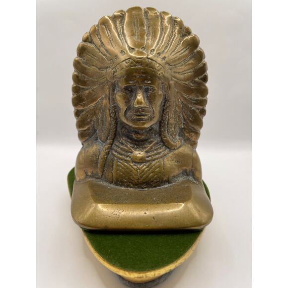Vintage Indian Native American Chief Stamped "SOLID BRONZE" Bookends Set of 2 - Picture 8 of 16